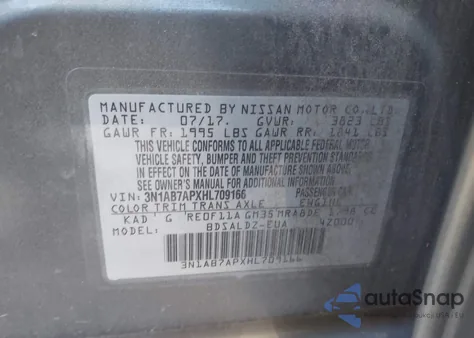 2017 Nissan Sentra Sv from USA, damaged, VIN 3N1AB7APXHL709166